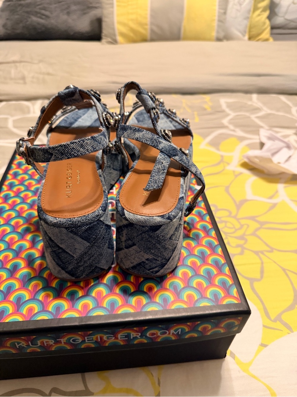 Kurt Geiger Denim Blue Jeweled Platform Sandals - Picture 4 of 7
